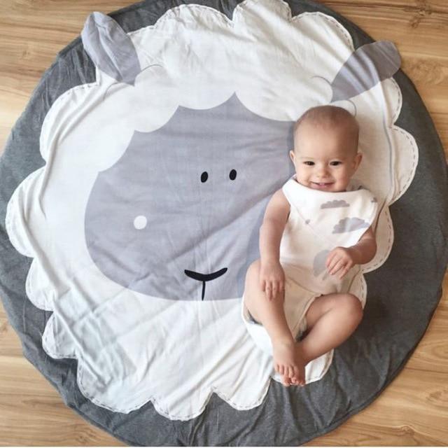 Stevvex round baby play mat cotton rug featuring a gray sheep design for infants on Tampa Home & Garden Store
