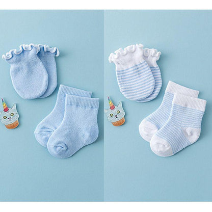 Stevvex baby socks and mitten set, 4 pairs blue and white striped socks and gloves on Tampa Home & Garden Store