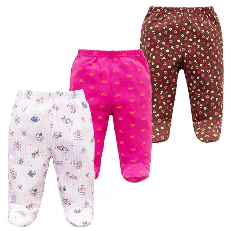 Stevvex 3PCS baby pants set; white, pink, and brown floral 100% cotton newborn bottoms on Tampa Home & Garden Store