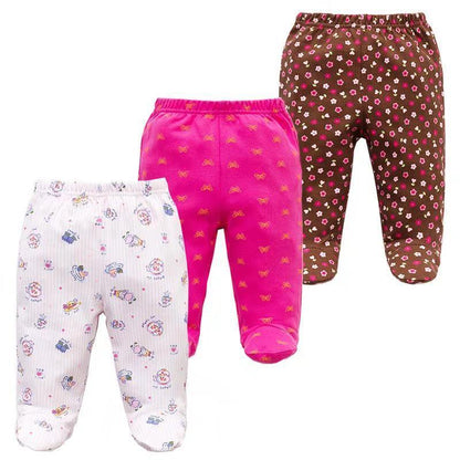 Stevvex 3PCS baby pants set; white, pink, and brown floral 100% cotton newborn bottoms on Tampa Home & Garden Store
