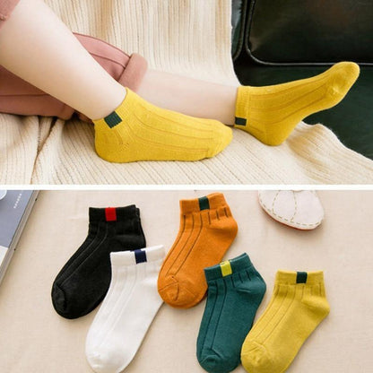 Stevvex kids socks set of 5 ribbed ankle socks in black white orange teal yellow with back tabs on Tampa Home & Garden Store