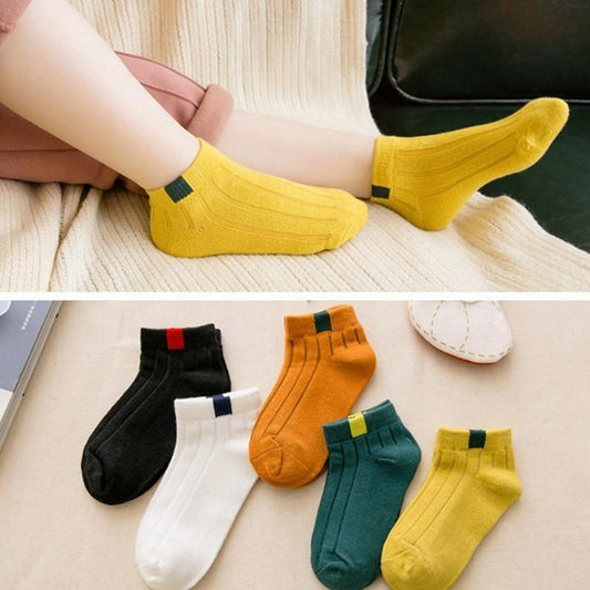 Stevvex kids socks set of 5 ribbed ankle socks in black white orange teal yellow with back tabs on Tampa Home & Garden Store