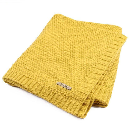 Stevvex knitted baby swaddle blanket mustard yellow, super soft newborn bedding on Tampa Home & Garden Store