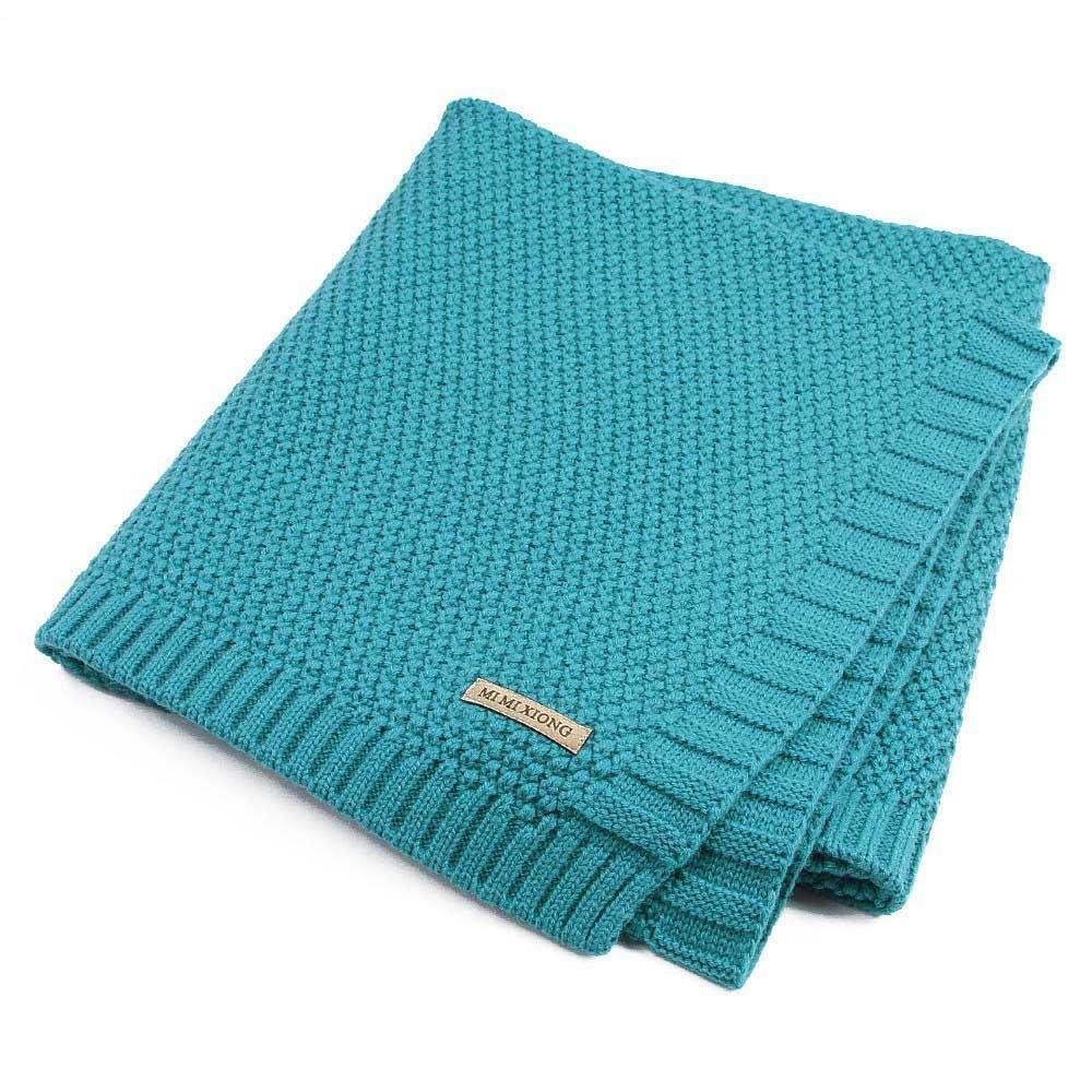 Swaddling blanket turquoise knitted baby blanket by Stevvex, soft newborn bedding quilt on Tampa Home & Garden Store