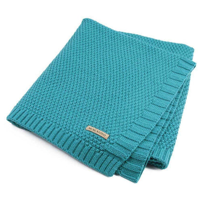 Swaddling blanket turquoise knitted baby blanket by Stevvex, soft newborn bedding quilt on Tampa Home & Garden Store