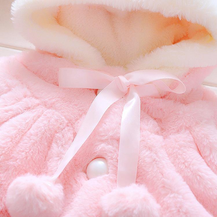 Newborn baby girls pink fur winter coat with ribbon bow and white button on Tampa Home & Garden Store