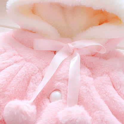 Newborn baby girls pink fur winter coat with ribbon bow and white button on Tampa Home & Garden Store