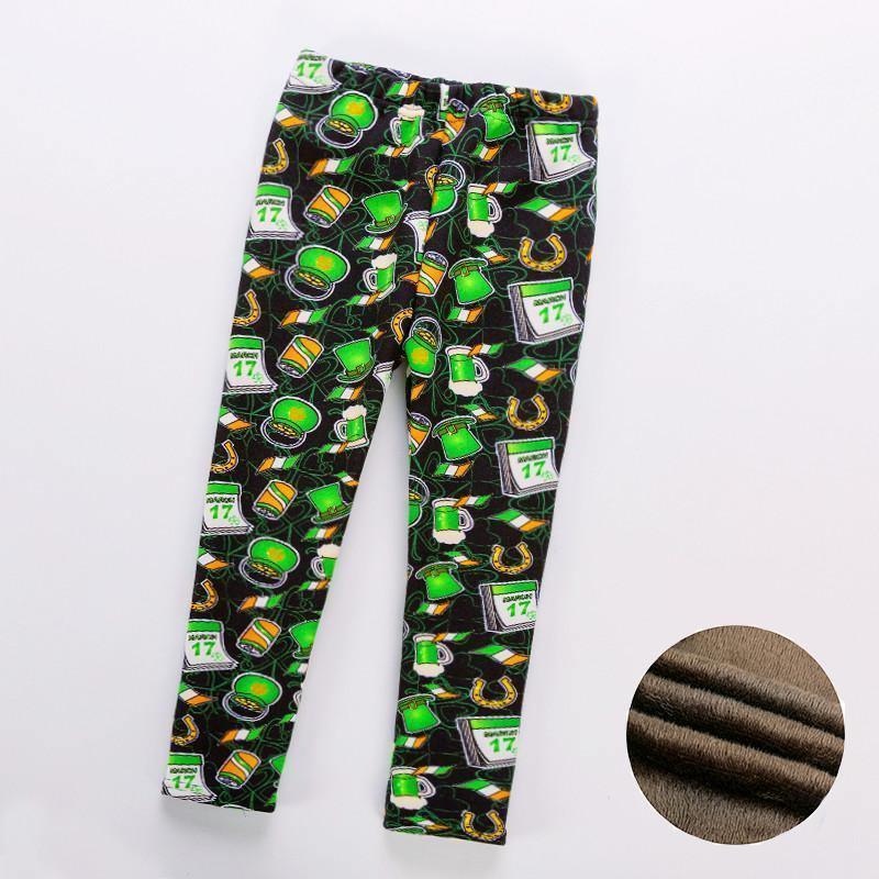 Stevvex kids thick leggings ST15BY20598POLKA with green mug and horseshoe print on black on Tampa Home & Garden Store