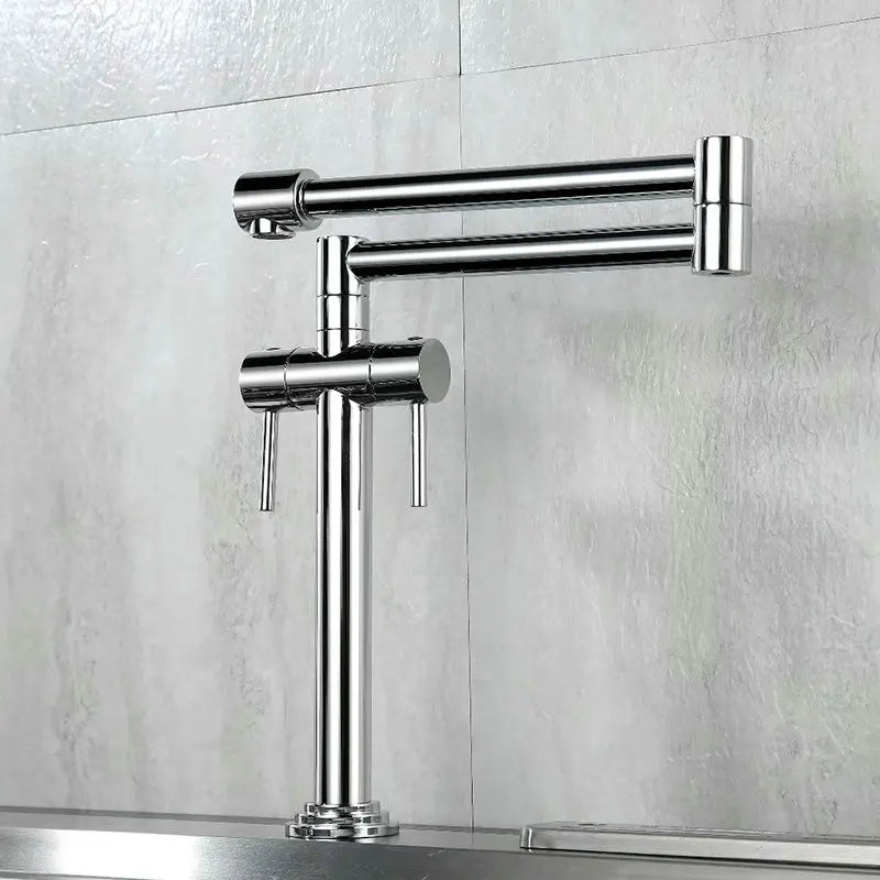 DecorBites solid brass deck-mounted kitchen faucet in chrome with dual levers and column on Tampa Home & Garden Store