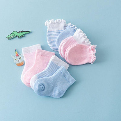 Stevvex 4-pair newborn baby socks set in pastel blue and pink with breathable knit on Tampa Home & Garden Store