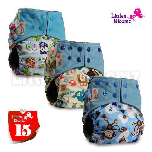 Stevvex 3-pack cloth diaper set with blue snaps and colorful prints for boys and girls on Tampa Home & Garden Store