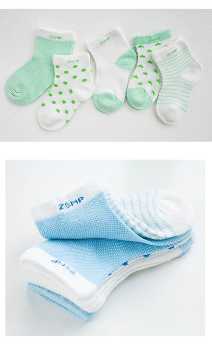 Stevvex 5-pairs kids breathable mesh socks set with stars and moon prints in mint and blue on Tampa Home & Garden Store