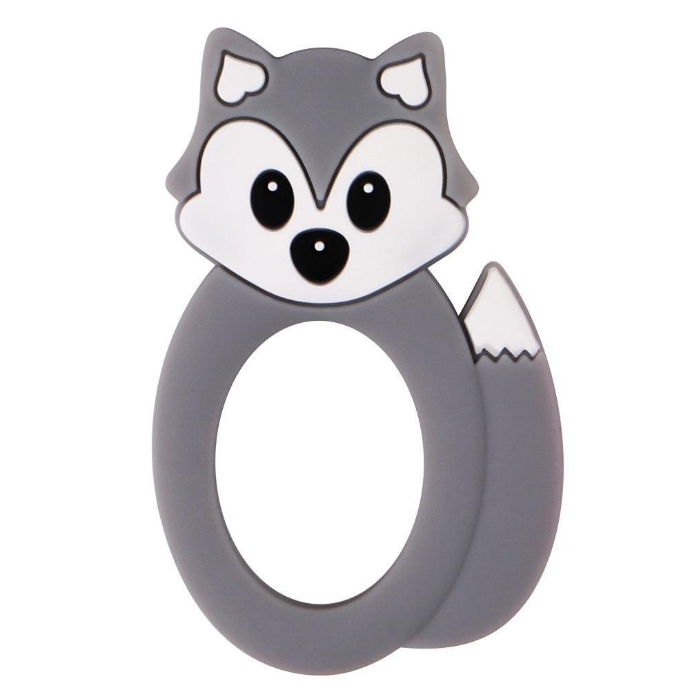 Baby silicone teether ring Stevvex in grey fox design with white face on Tampa Home & Garden Store