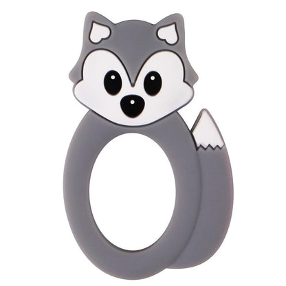 Baby silicone teether ring Stevvex in grey fox design with white face on Tampa Home & Garden Store