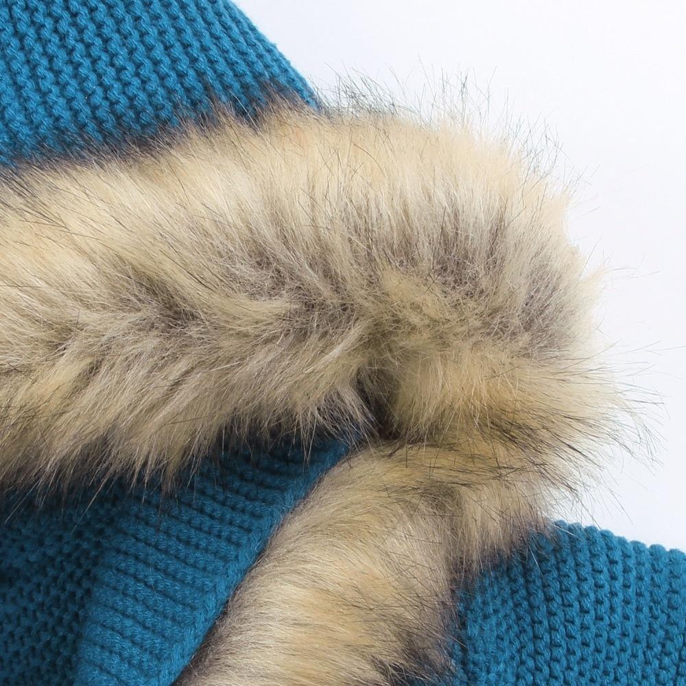 Knit baby cardigan with hood teal and beige faux fur trim by Stevvex on Tampa Home & Garden Store