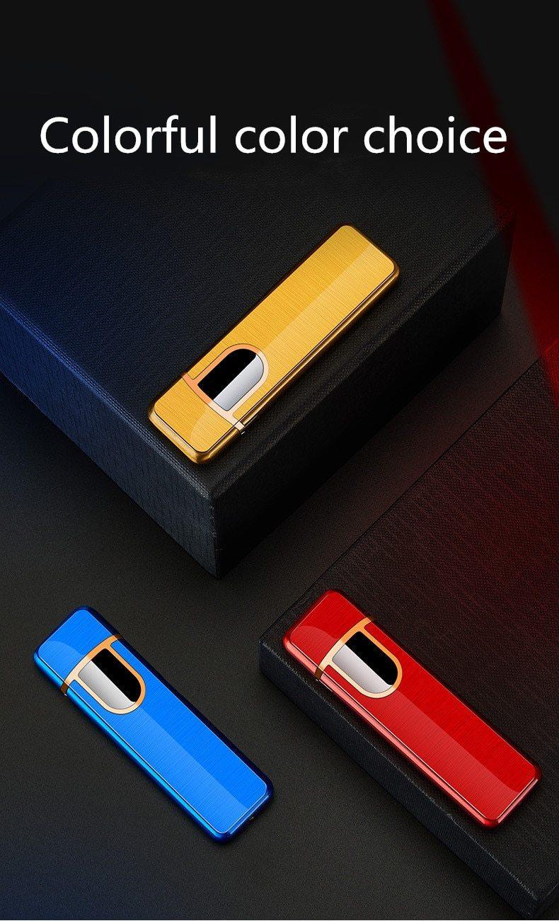USB charging lighter trio by Stevvex in gold blue red with dragon motif and touch sensor on Tampa Home & Garden Store