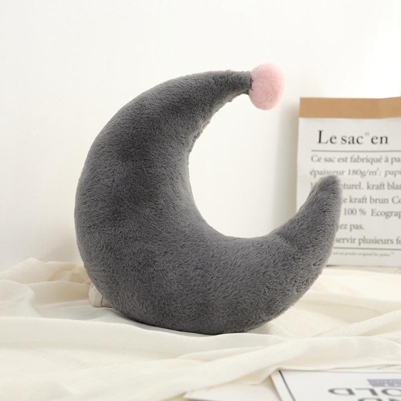 Stevvex nursing pillow moon plush toy in gray with pink pom-pom for newborns on Tampa Home & Garden Store