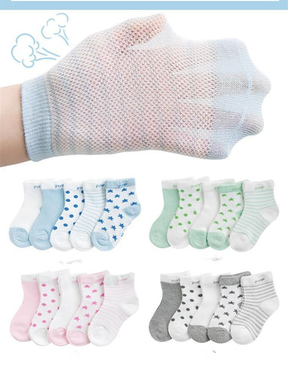 5-pair Stevvex Summer Mesh Socks for kids with stars and moon print on Tampa Home & Garden Store