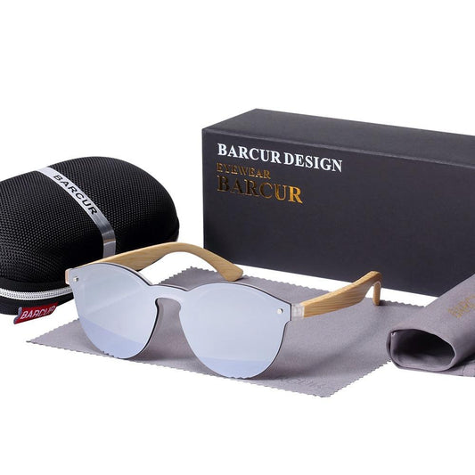 Bamboo wood round sunglasses by Stevvex with UV400, light blue mirrored lenses on Tampa Home & Garden Store