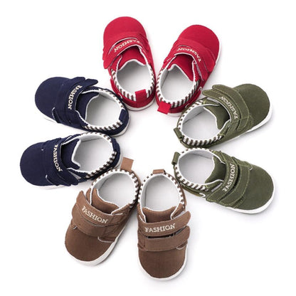 First walkers soft canvas baby shoes Stevvex, red navy olive green brown with Velcro on Tampa Home & Garden Store