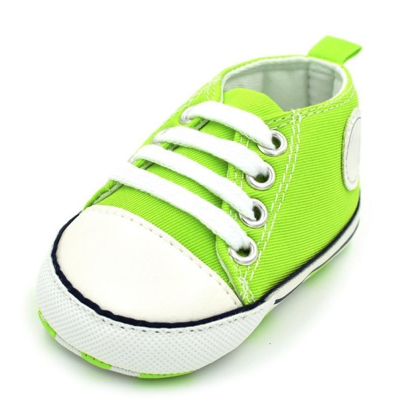 Stevvex neon green canvas first walkers toddler sneaker with white toe cap on Tampa Home & Garden Store