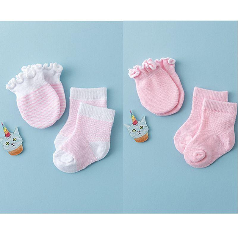 Baby socks and gloves set, 4 pairs pink and white, Stevvex anti-scratch with elastic cuffs on Tampa Home & Garden Store