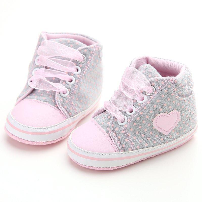 Stevvex infant girls first walkers sneakers, pink lace-up cotton soft sole with heart patch on Tampa Home & Garden Store