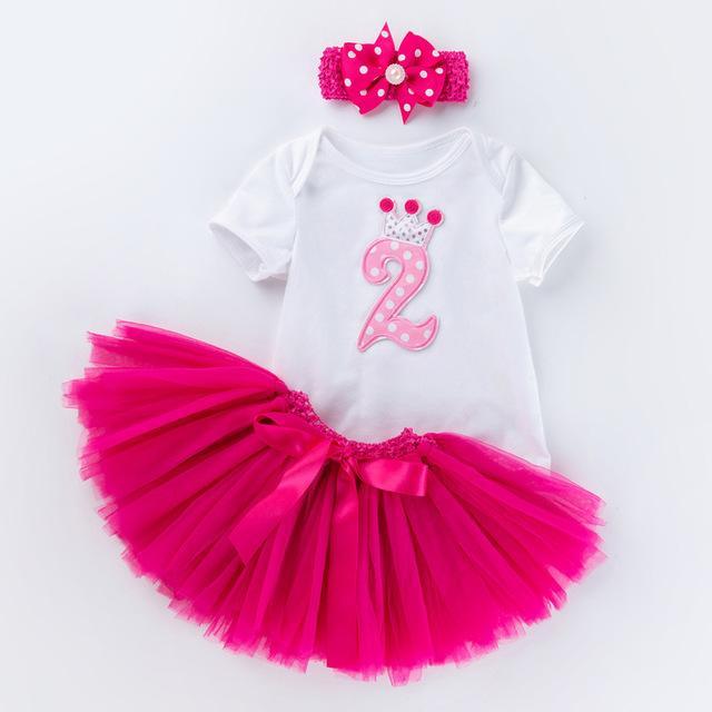 Stevvex 3-piece baby birthday outfit white top with pink 2 crown, pink tutu, headband on Tampa Home & Garden Store