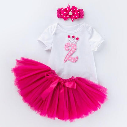Stevvex 3-piece baby birthday outfit white top with pink 2 crown, pink tutu, headband on Tampa Home & Garden Store