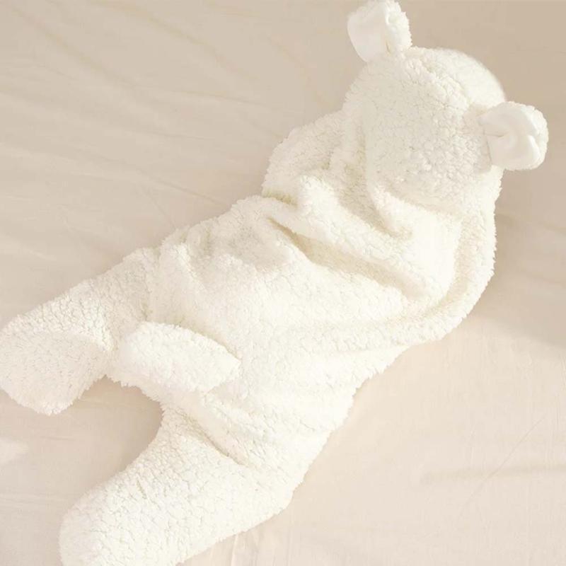 Stevvex white fluffy baby swaddle blanket with bear ear hood for newborns on Tampa Home & Garden Store