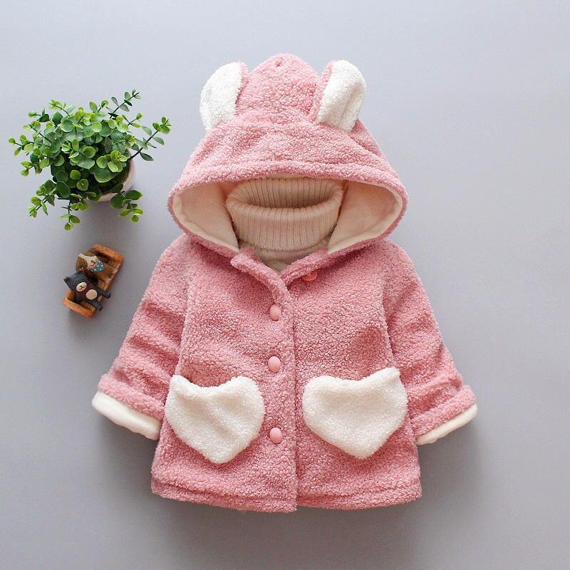 Stevvex pink baby girls coat with hooded bunny ears, plush sherpa, heart pockets on Tampa Home & Garden Store