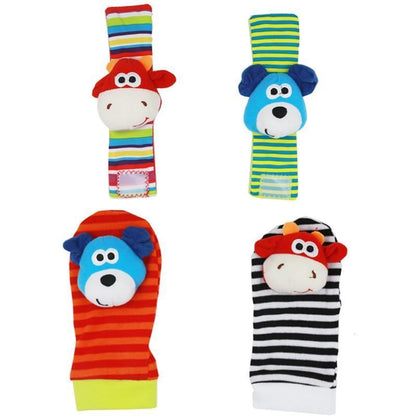 Set of 4 colorful baby wrist rattles with striped sleeves and cute animal heads by Stevvex on Tampa Home & Garden Store