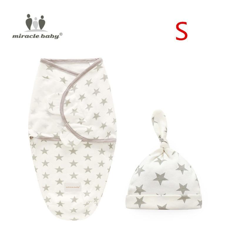 Stevvex Miracle Baby star print baby swaddle blanket with cap, white stars, 2-piece set on Tampa Home & Garden Store