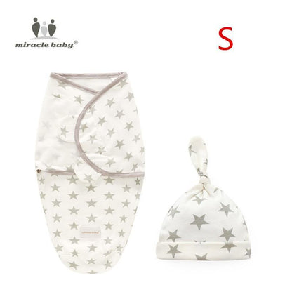 Stevvex Miracle Baby star print baby swaddle blanket with cap, white stars, 2-piece set on Tampa Home & Garden Store