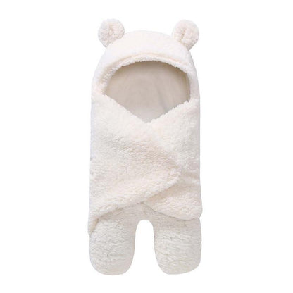 Winter baby swaddle blanket Stevvex white fluffy bear ears hood unisex newborn sleeping bag on Tampa Home & Garden Store