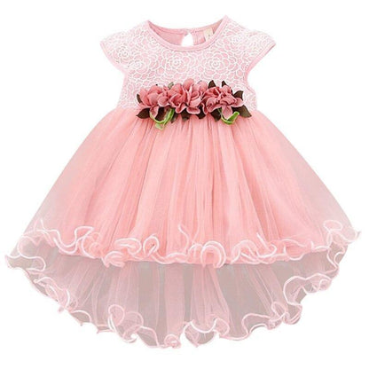 Stevvex pink lace tutu dress for baby girl with floral waist bouquet and layered tulle skirt on Tampa Home & Garden Store