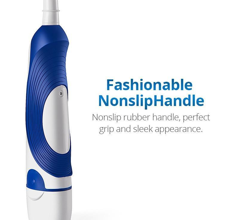 Stevvex Sonic Vibration Electric Toothbrush with blue white nonslip handle and replaceable head on Tampa Home & Garden Store