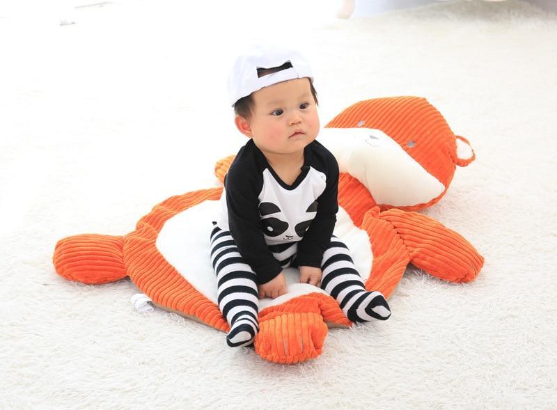 Stevvex Modern plush climbing carpet play mat for newborns, orange fox design, soft cotton on Tampa Home & Garden Store