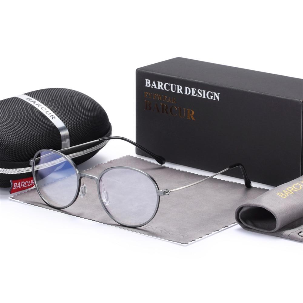 Round metal frame computer glasses with anti blue light lenses UV400 protection Barcur case on Tampa Home & Garden Store