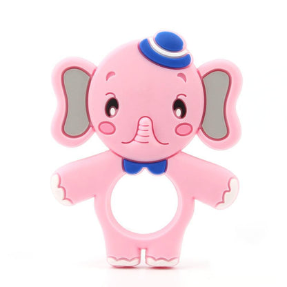 Elephant baby teether Stevvex pink silicone ring with blue bow and hat on Tampa Home & Garden Store