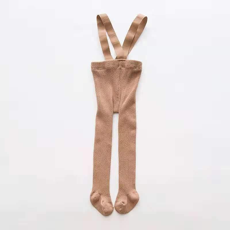 Newborn baby pants with high waist cross belt suspenders, taupe knit footed leggings Stevvex on Tampa Home & Garden Store