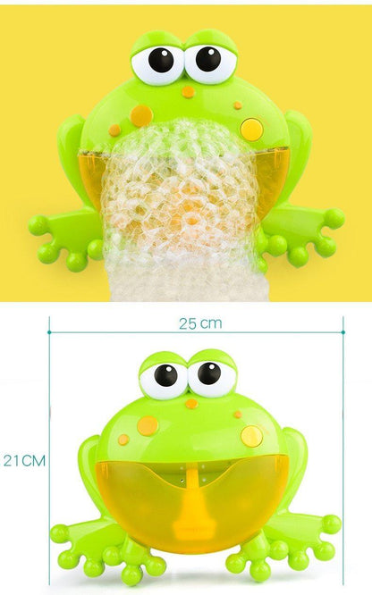 Stevvex frog bubble bath toy with bubble maker, bright green frog and yellow bubble chamber on Tampa Home & Garden Store