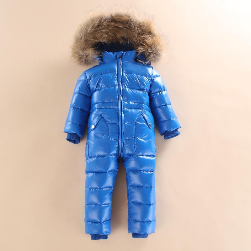 Stevvex blue baby winter snowsuit with fur-trim hood; full-zip puffer suit for infants on Tampa Home & Garden Store