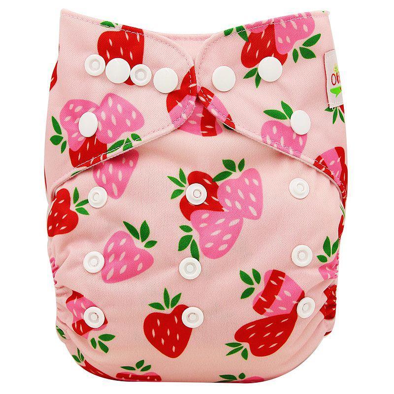 Stevvex baby cloth diaper pink strawberry print with white snaps waterproof pocket diaper on Tampa Home & Garden Store
