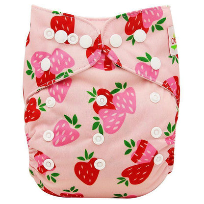Stevvex baby cloth diaper pink strawberry print with white snaps waterproof pocket diaper on Tampa Home & Garden Store