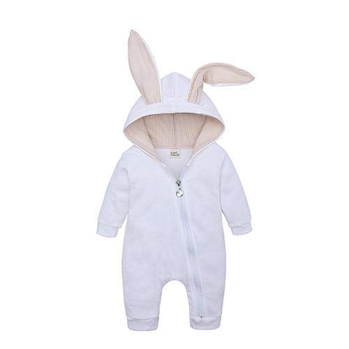 Stevvex white rabbit-ear hooded baby romper jumpsuit for newborns on Tampa Home & Garden Store
