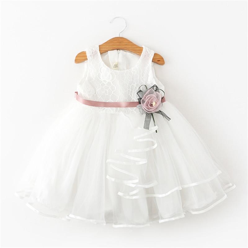 Baby dress white lace bodice, pink satin belt with flower accent, layered tulle skirt by Stevvex on Tampa Home & Garden Store