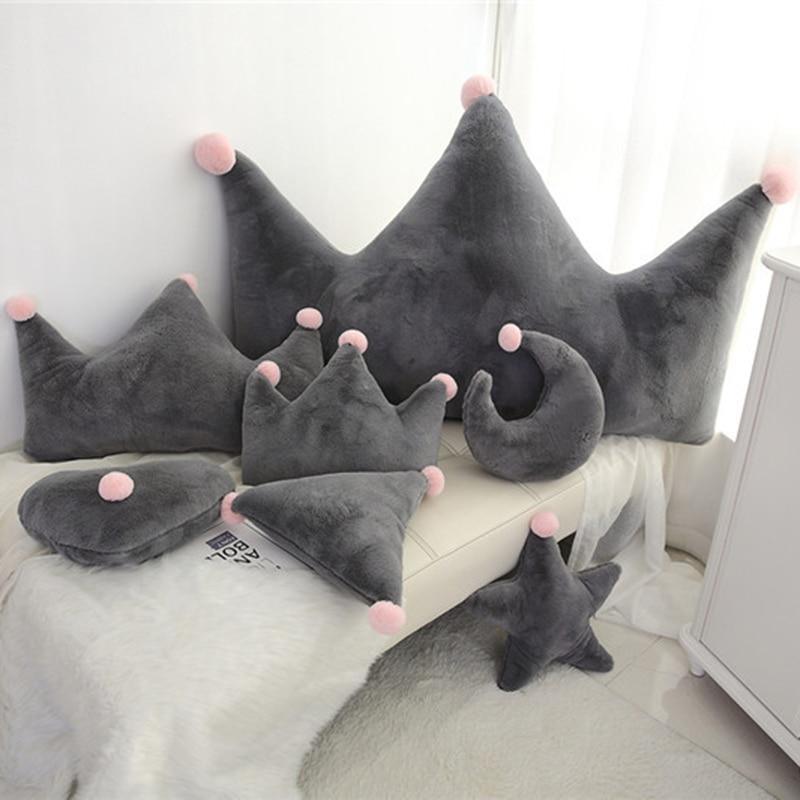 Stevvex grey nursing pillow plush toys set with pink pom poms including crown shapes 8-pc on Tampa Home & Garden Store
