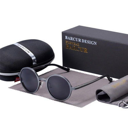 Stevvex round luxury polarized sunglasses with metal frame, UV400 protection, dark lenses on Tampa Home & Garden Store