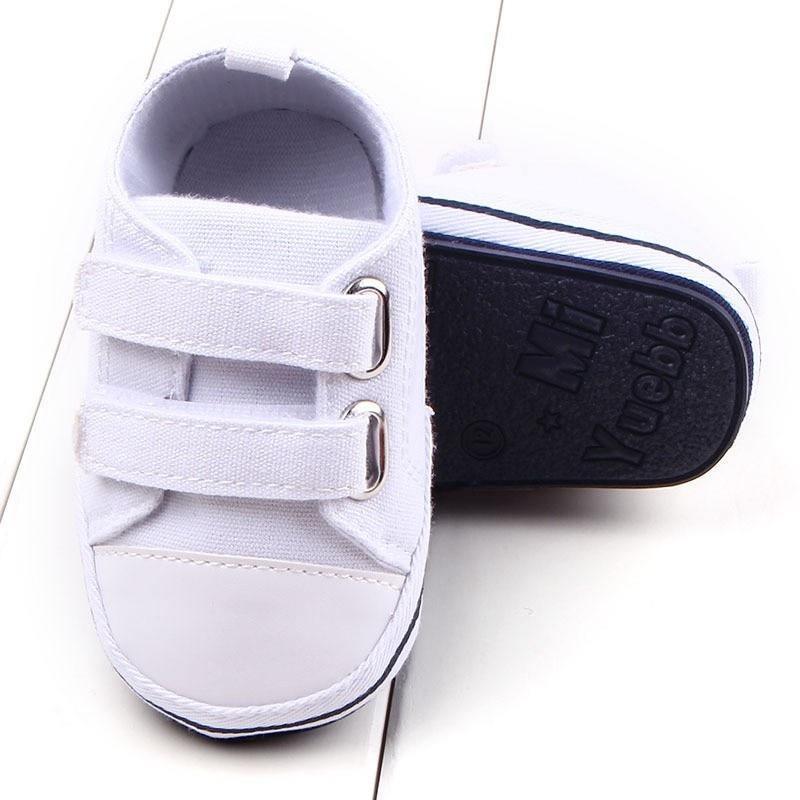White baby shoes with dual Velcro straps, soft sole anti-slip sneakers for newborns on Tampa Home & Garden Store